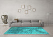 Machine Washable Oriental Turquoise Industrial Area Rugs in a Living Room,, wshurb2064turq