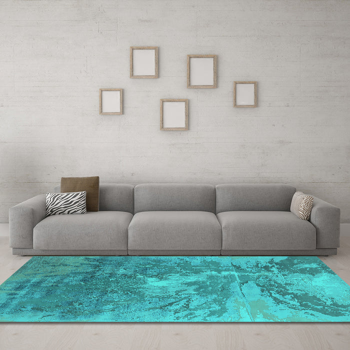 Machine Washable Oriental Turquoise Industrial Area Rugs in a Living Room,, wshurb2064turq