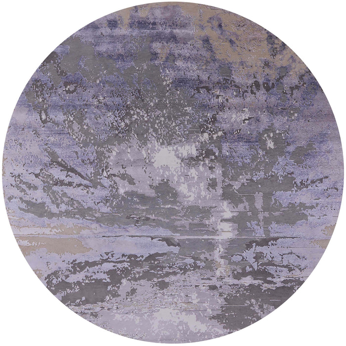Round Mid-Century Modern Purple Oriental Rug, urb2064