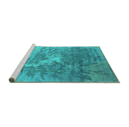 Sideview of Machine Washable Oriental Turquoise Industrial Area Rugs, wshurb2064turq