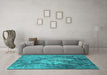 Machine Washable Oriental Turquoise Industrial Area Rugs in a Living Room,, wshurb2065turq