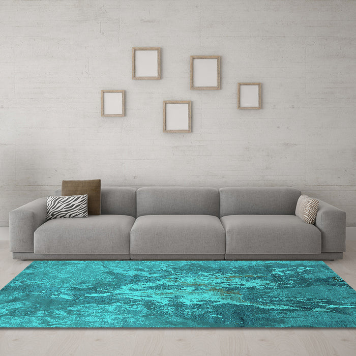 Machine Washable Oriental Turquoise Industrial Area Rugs in a Living Room,, wshurb2065turq