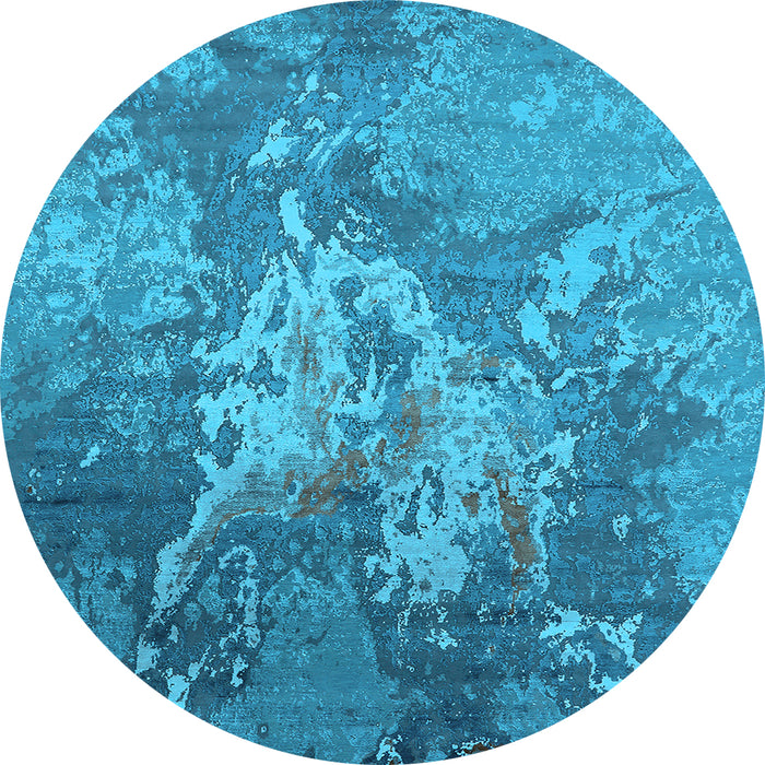 Round Machine Washable Oriental Light Blue Industrial Rug, wshurb2065lblu