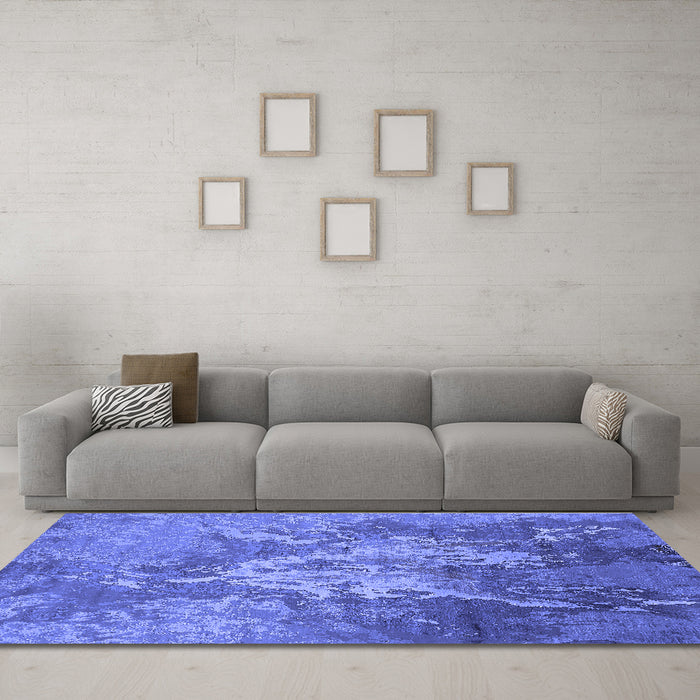 Machine Washable Oriental Blue Industrial Rug in a Living Room, wshurb2065blu