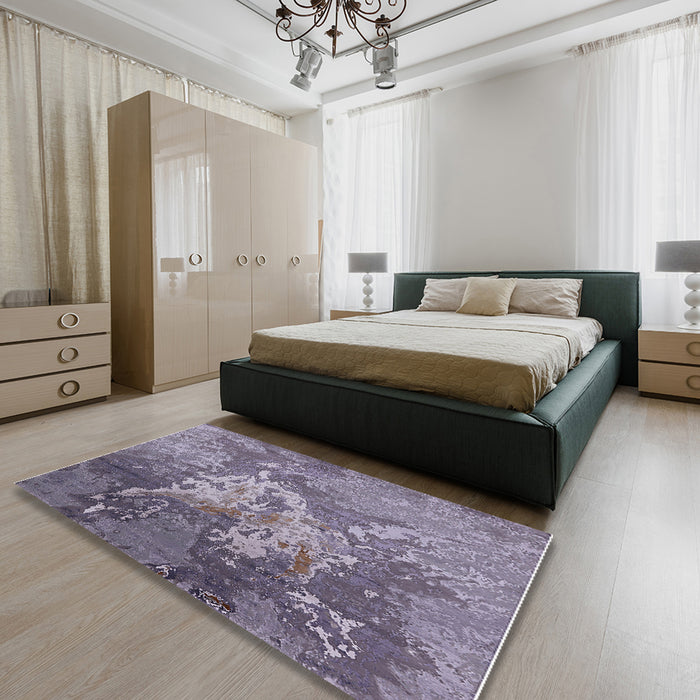 Mid-Century Modern Purple Oriental Rug in a Bedroom, urb2065