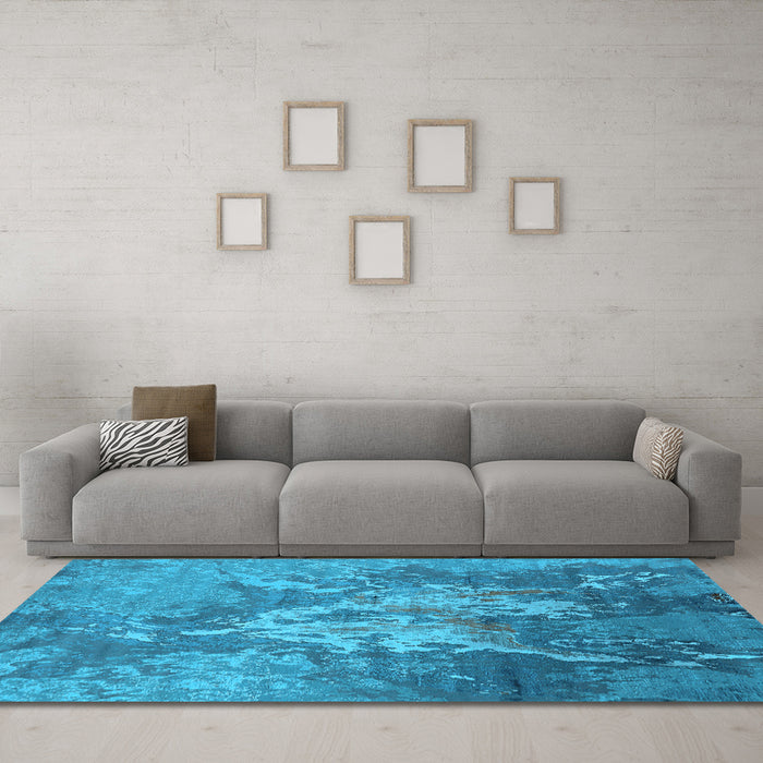 Machine Washable Oriental Light Blue Industrial Rug in a Living Room, wshurb2065lblu