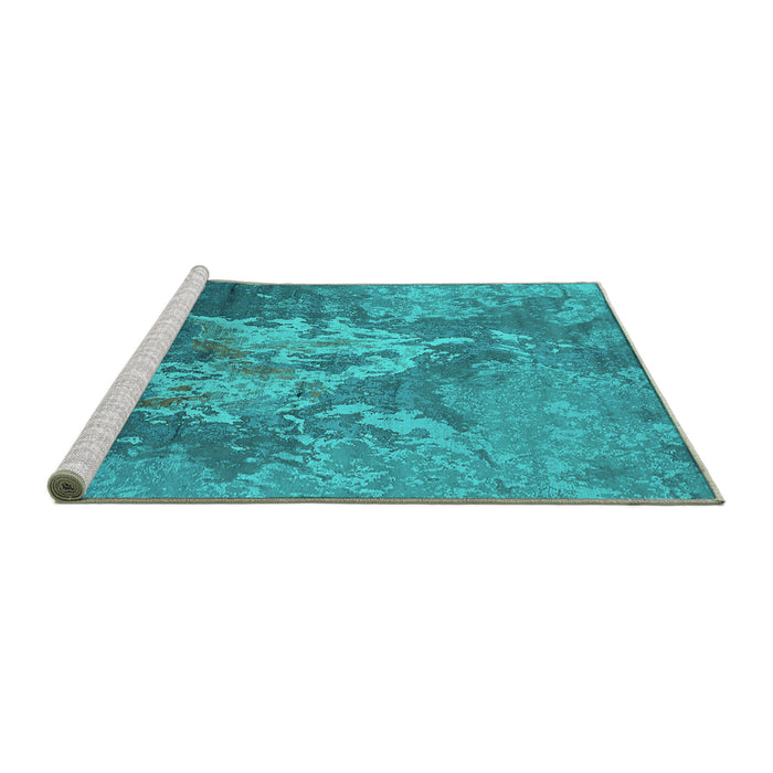 Sideview of Machine Washable Oriental Turquoise Industrial Area Rugs, wshurb2065turq