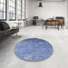 Round Machine Washable Industrial Modern Blue Rug in a Office, wshurb2066