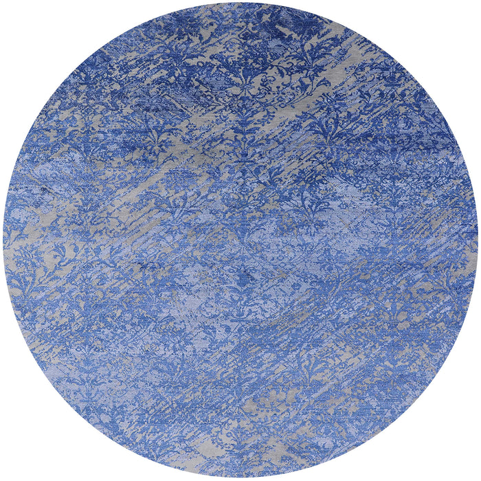 Round Mid-Century Modern Blue Oriental Rug, urb2066