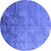 Round Machine Washable Oriental Blue Industrial Rug, wshurb2066blu