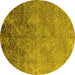 Round Oriental Yellow Industrial Rug, urb2066yw