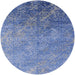 Round Machine Washable Industrial Modern Blue Rug, wshurb2066