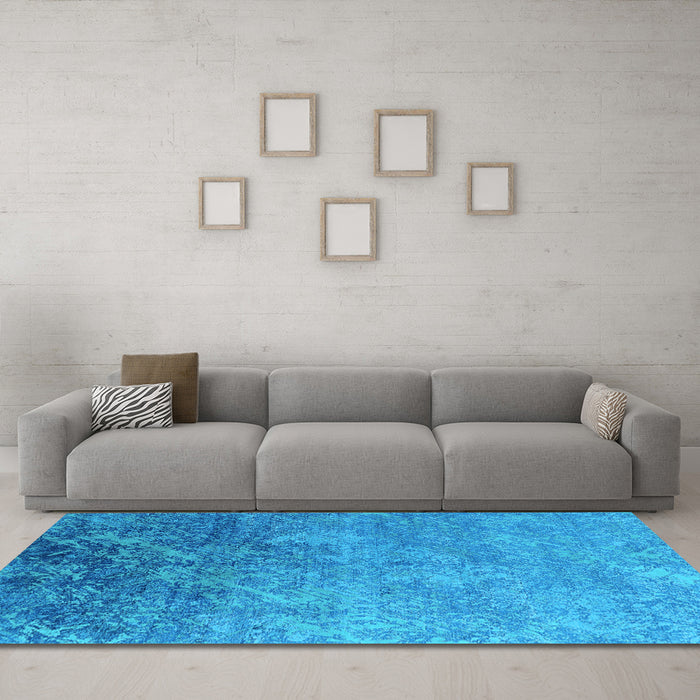 Machine Washable Oriental Light Blue Industrial Rug in a Living Room, wshurb2066lblu