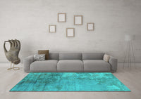 Machine Washable Oriental Turquoise Industrial Rug, wshurb2067turq