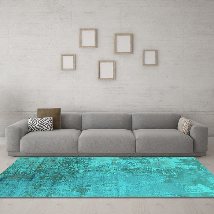 Machine Washable Oriental Turquoise Industrial Area Rugs in a Living Room,, wshurb2067turq