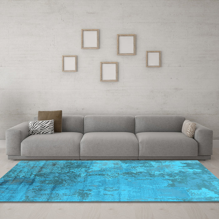 Machine Washable Oriental Light Blue Industrial Rug in a Living Room, wshurb2067lblu