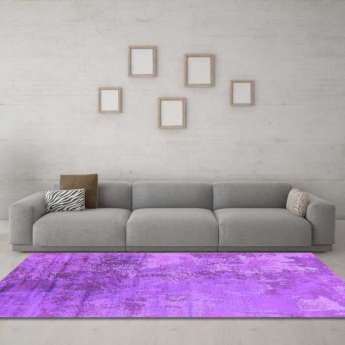 Machine Washable Oriental Purple Industrial Area Rugs in a Living Room, wshurb2067pur
