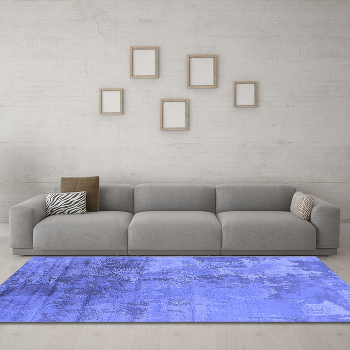 Machine Washable Oriental Blue Industrial Rug in a Living Room, wshurb2067blu