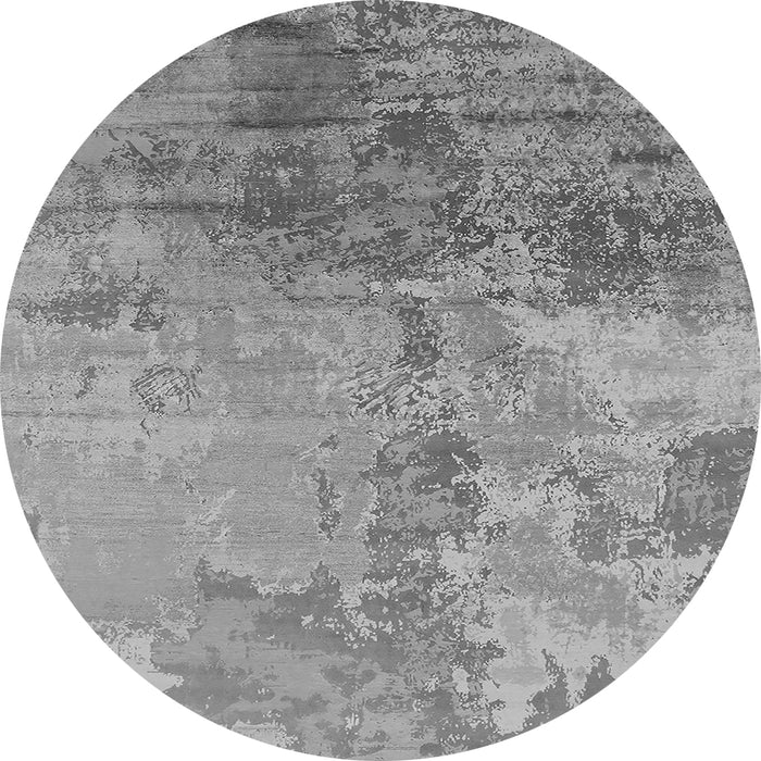 Round Machine Washable Oriental Gray Industrial Rug, wshurb2067gry