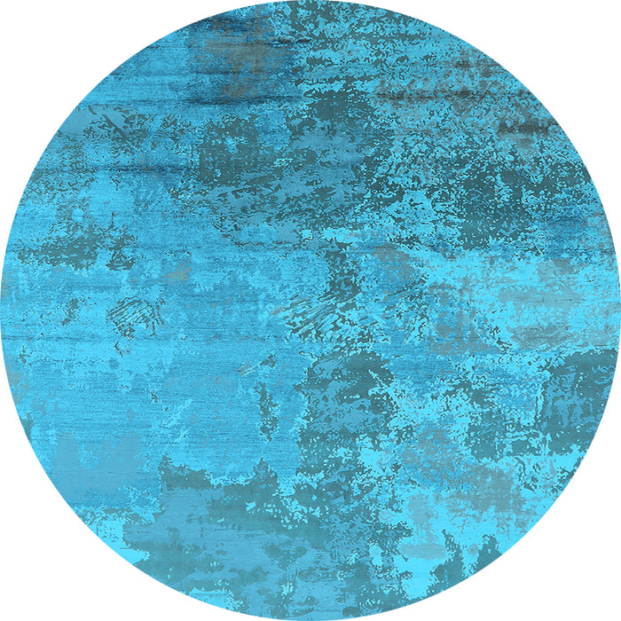 Round Machine Washable Oriental Light Blue Industrial Rug, wshurb2067lblu