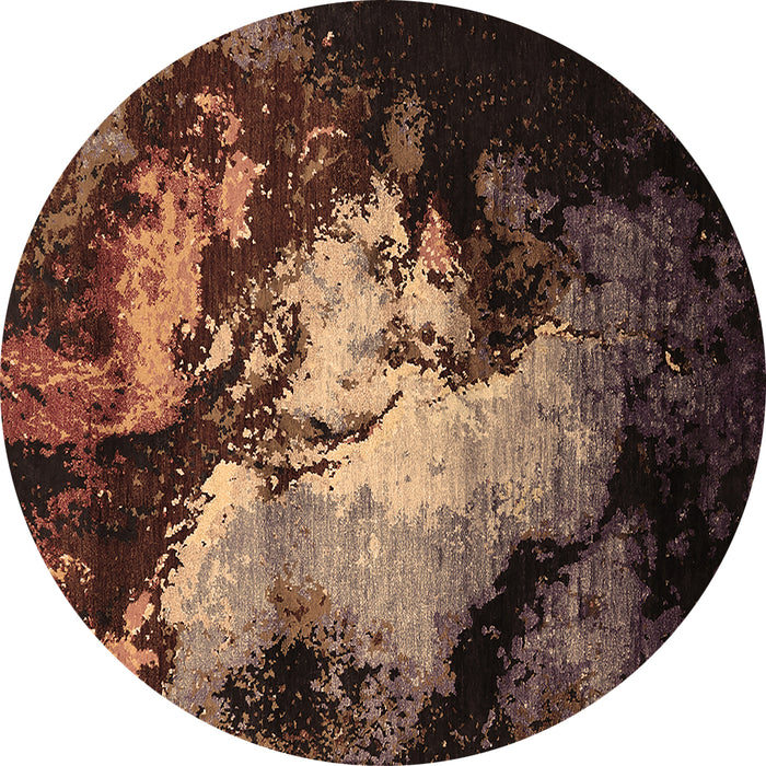 Round Machine Washable Oriental Brown Industrial Rug, wshurb2068brn