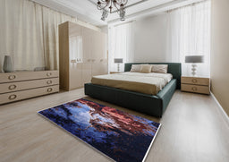 Mid-Century Modern Deep Purple Oriental Rug in a Bedroom, urb2068