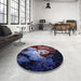 Round Mid-Century Modern Deep Purple Oriental Rug in a Office, urb2068