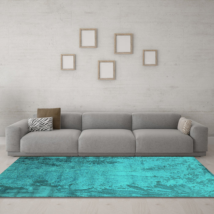Machine Washable Oriental Turquoise Industrial Area Rugs in a Living Room,, wshurb2069turq