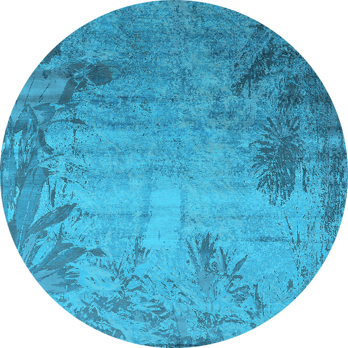 Round Machine Washable Oriental Light Blue Industrial Rug, wshurb2069lblu