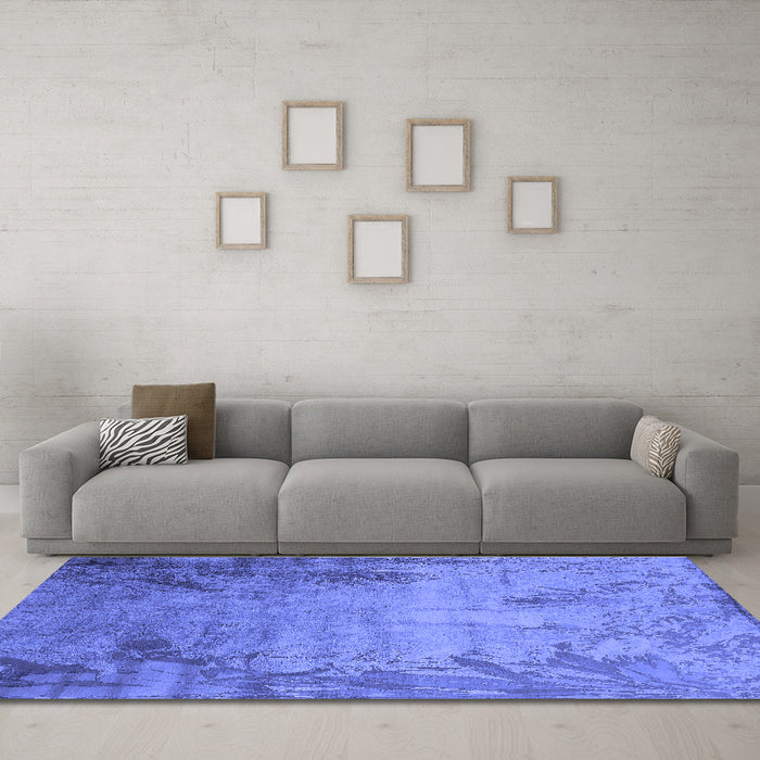 Machine Washable Oriental Blue Industrial Rug in a Living Room, wshurb2069blu
