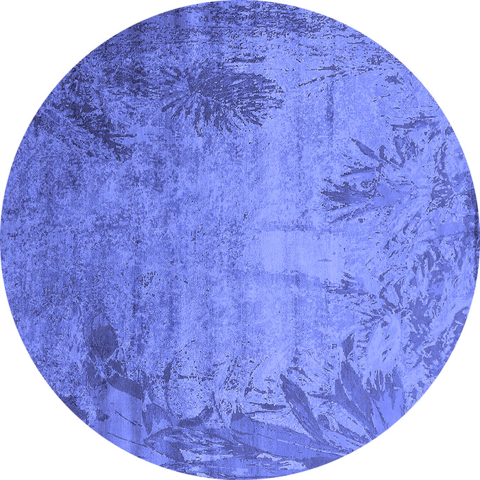 Round Machine Washable Oriental Blue Industrial Rug, wshurb2069blu