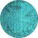 Round Oriental Turquoise Industrial Rug, urb2069turq