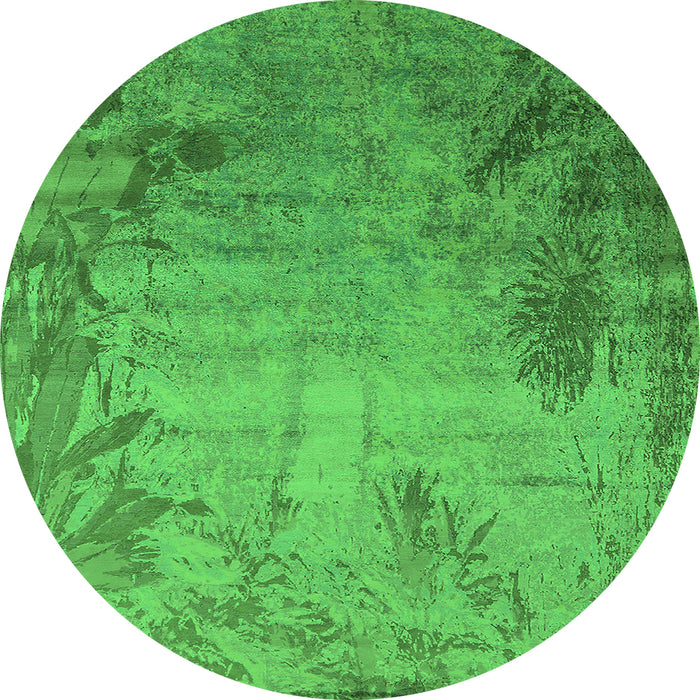 Round Oriental Green Industrial Rug, urb2069grn
