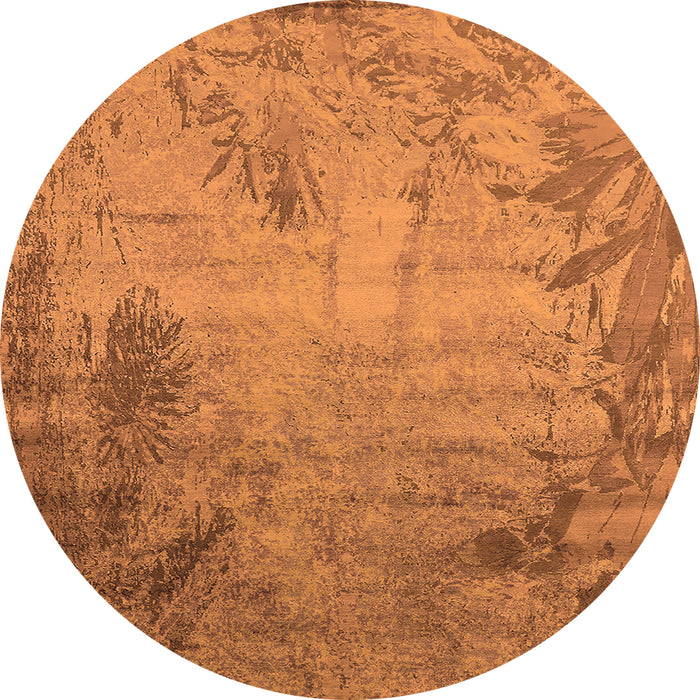 Round Machine Washable Oriental Orange Industrial Area Rugs, wshurb2069org