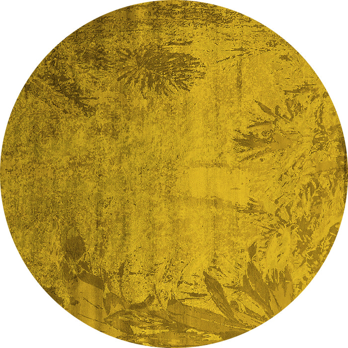 Round Oriental Yellow Industrial Rug, urb2069yw