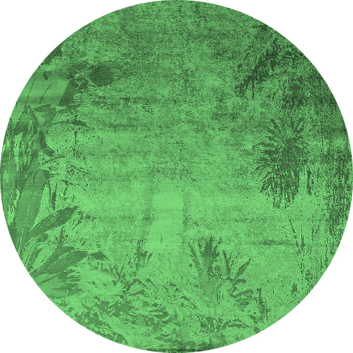 Round Machine Washable Oriental Emerald Green Industrial Area Rugs, wshurb2069emgrn