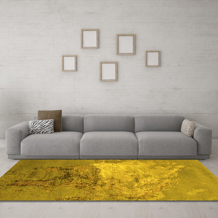 Machine Washable Oriental Yellow Industrial Rug in a Living Room, wshurb2070yw