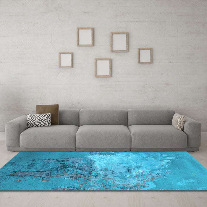 Machine Washable Oriental Light Blue Industrial Rug in a Living Room, wshurb2070lblu
