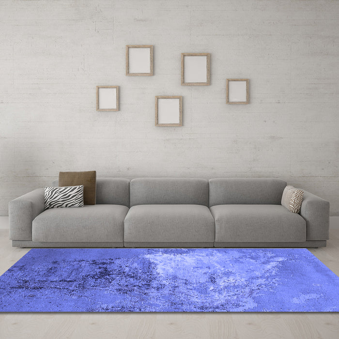 Machine Washable Oriental Blue Industrial Rug in a Living Room, wshurb2070blu