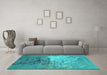 Machine Washable Oriental Turquoise Industrial Area Rugs in a Living Room,, wshurb2070turq