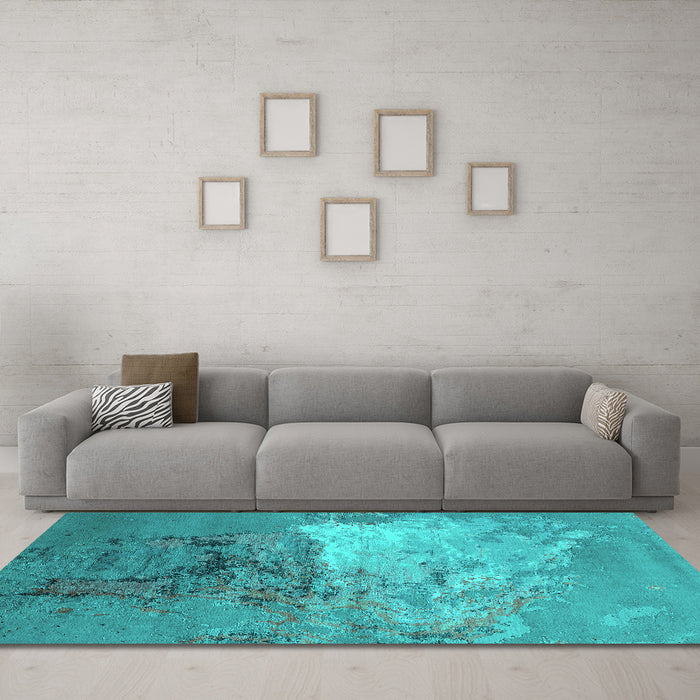 Machine Washable Oriental Turquoise Industrial Area Rugs in a Living Room,, wshurb2070turq