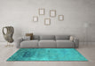 Machine Washable Oriental Turquoise Industrial Area Rugs in a Living Room,, wshurb2071turq