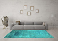 Machine Washable Oriental Turquoise Industrial Rug, wshurb2071turq