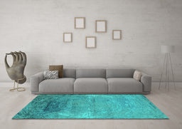 Machine Washable Oriental Turquoise Industrial Area Rugs in a Living Room,, wshurb2071turq