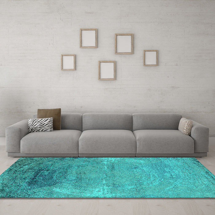 Machine Washable Oriental Turquoise Industrial Area Rugs in a Living Room,, wshurb2071turq