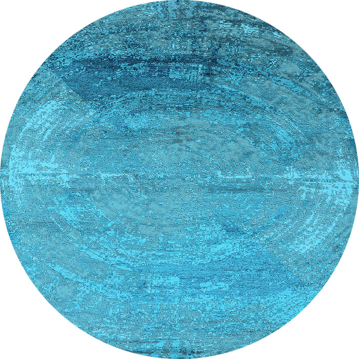 Round Machine Washable Oriental Light Blue Industrial Rug, wshurb2071lblu