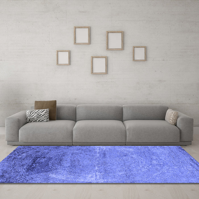 Machine Washable Oriental Blue Industrial Rug in a Living Room, wshurb2071blu