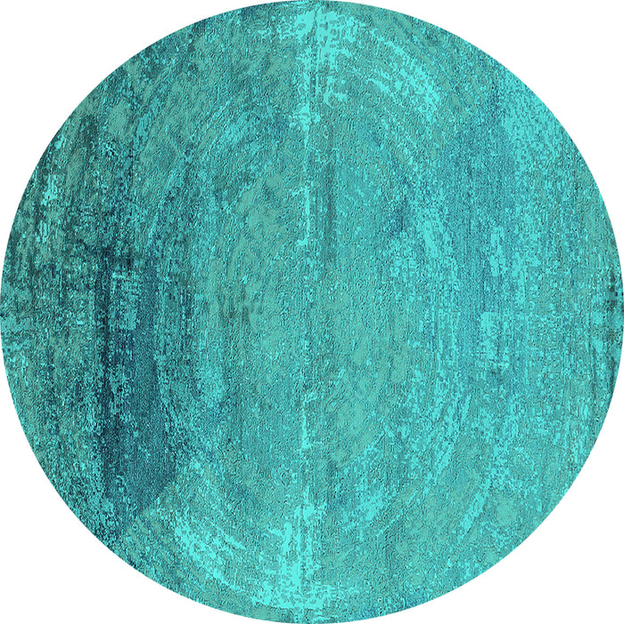 Round Machine Washable Oriental Turquoise Industrial Area Rugs, wshurb2071turq