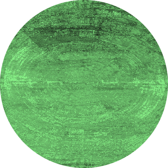 Round Machine Washable Oriental Emerald Green Industrial Area Rugs, wshurb2071emgrn