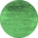 Round Machine Washable Oriental Emerald Green Industrial Area Rugs, wshurb2071emgrn